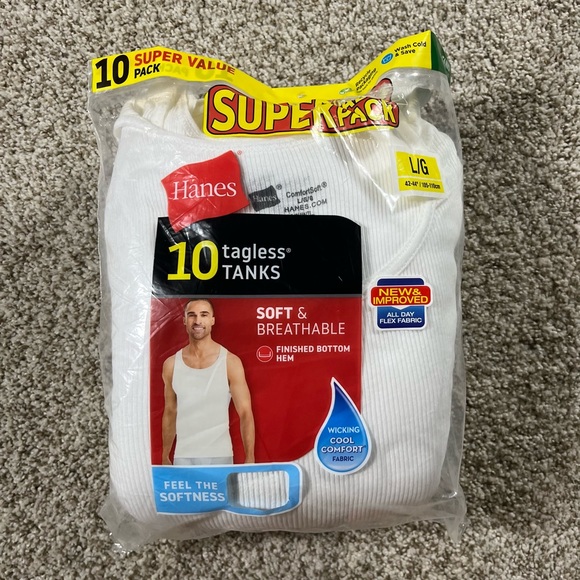 Hanes Other - Hanes 10 Tagless Breathable Soft White Tank Top - Men’s Size Large